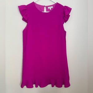 TCEC Pink Ruffle Sleeve Flounce Hem Shift Dress Size Medium Women’s Magenta